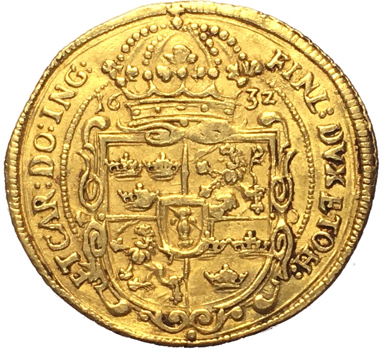 Gustav II Adolf, Nürnberg dukat 1632 - Kvalitet 1+/01, 3.45g, 22.70mm, SG 85 (SB4)