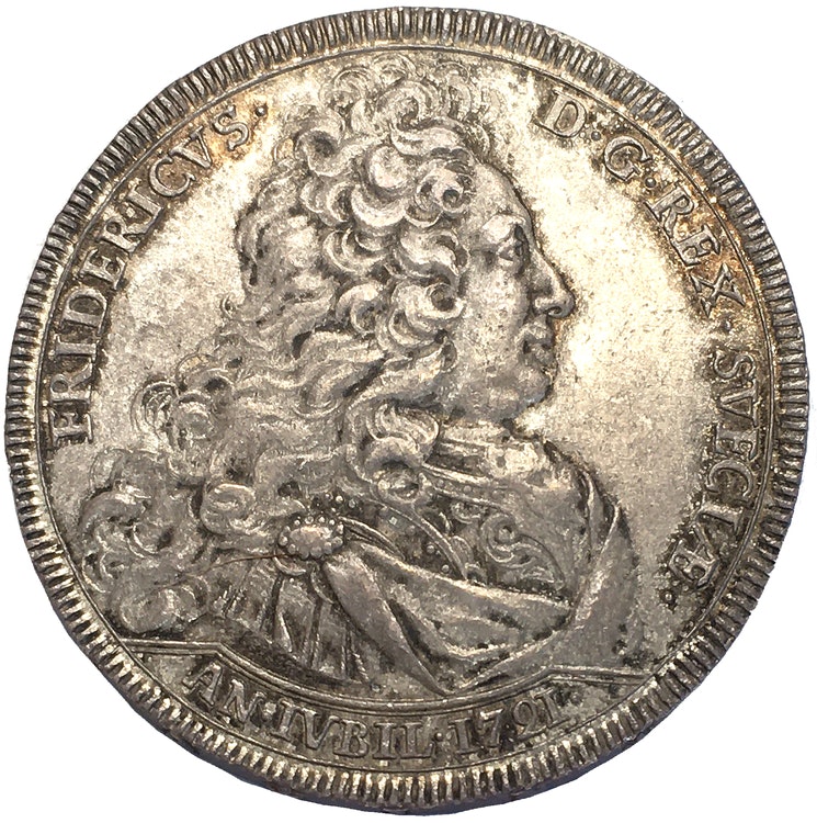 Fredrik I - Jubileumsriksdaler 1721 - signerad av Hedlinger - TOPPEXEMPLAR