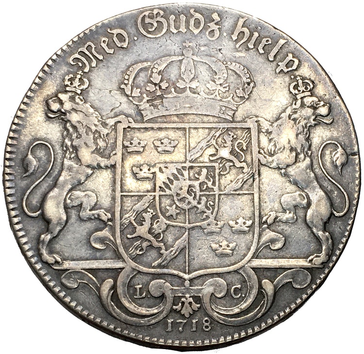 Karl XII - Riksdaler 1718 - Bra exemplar med stjärna i hjärtskölden