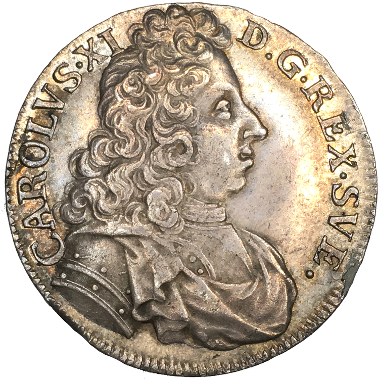 Karl XI - 2 mark 1697 - Kastmynt till konungens begravning - PRAKTEXEMPLAR - Ett av de bästa exemplaren!
