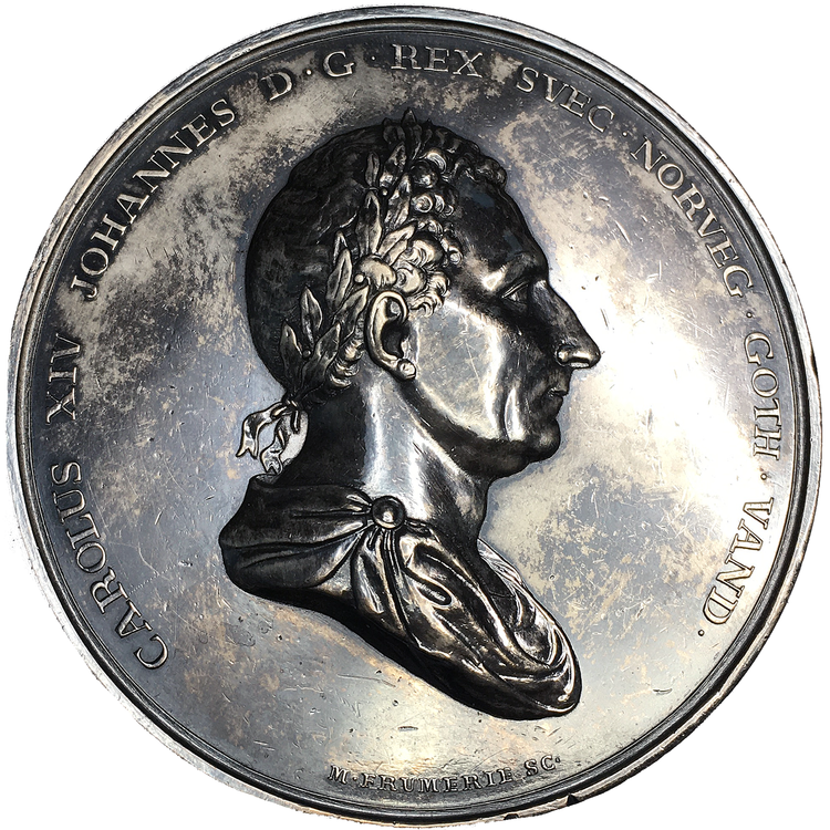 Karl XIV Johan, Konungens 25-åriga regeringsjubileum den 5 feb 1843 av Mauritz Frumerie - sällsynt i silver