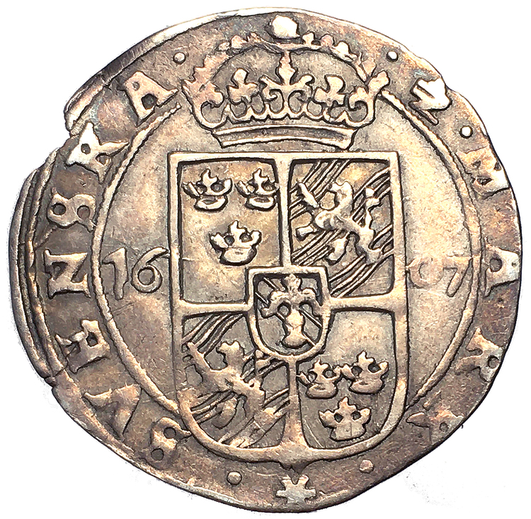 Karl IX - 1/2 Mark 1607 - Tilltalande exemplar
