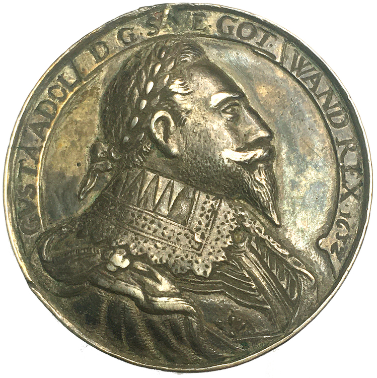 Gustav II Adolf och Maria Eleonora förgylld minnespenning 1632