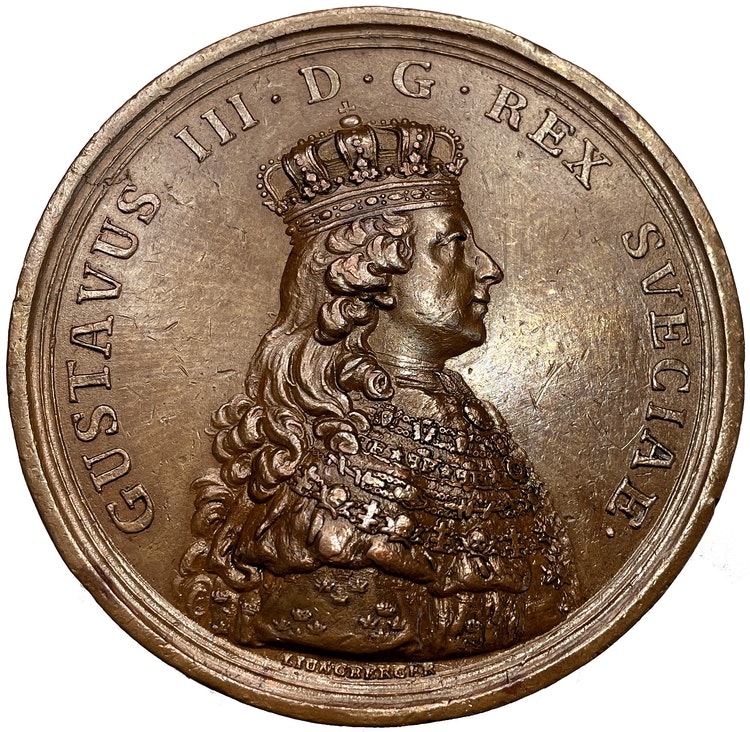 Sverige, Gustav III 1771 - 1792, Medalj till konungens kröning 1772 av Liungberger - RAR i Brons