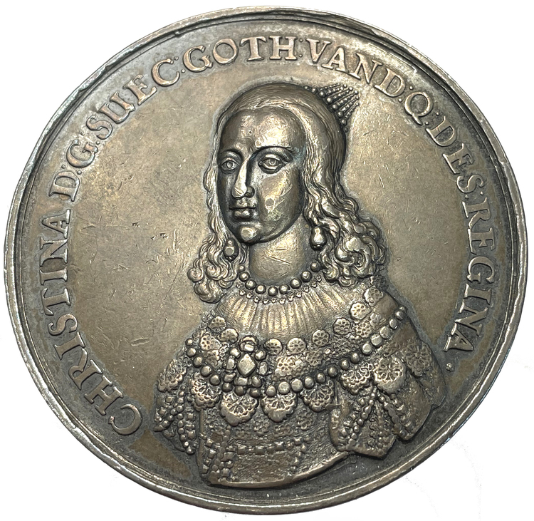 Kristina utkorad till drottning efter faderns död 1632 -  Kristinas första medalj - Sebastian Dadler - Vackert exemplar