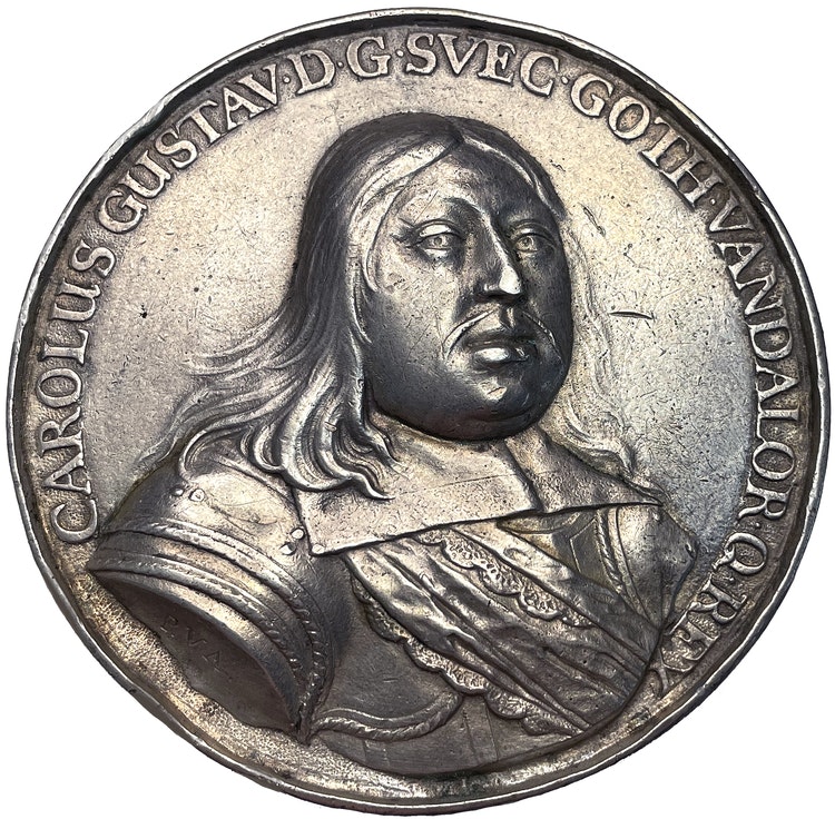 Sverige, Karl X Gustav, Medalj 1658 - Tåget över stora Bält - TOPPEXEMPLAR MYCKET SÄLLSYNT - Den viktigaste medaljen i Sveriges historia!