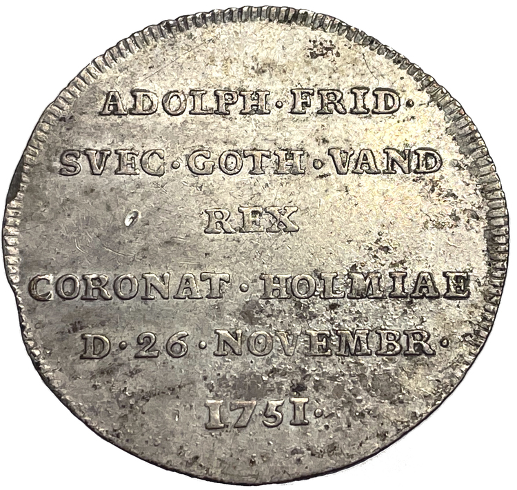 Adolf Fredrik 2 Mark 1751 - Kastmynt till kröningen - Tilltalande exemplar