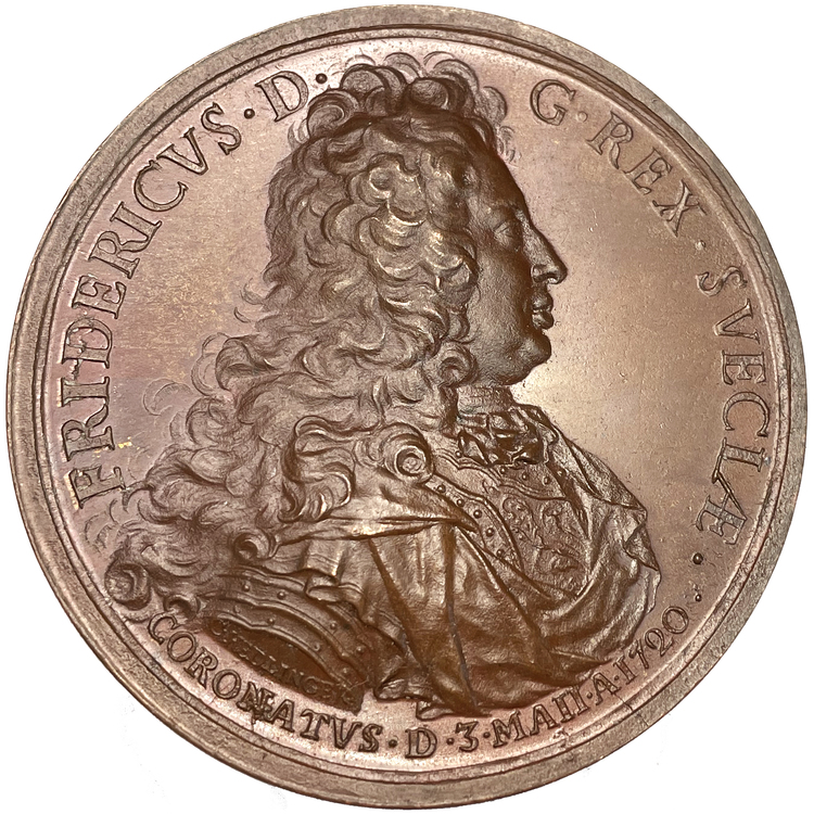 Fredrik I:s Kröning i Stockholm den 3 maj 1720 graverad av Hedlinger - Ocirkulerat toppexemplar