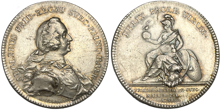 Adolf Fredrik - kronprins Fredrik Adolfs födelse 1750 av Daniel Fehrman