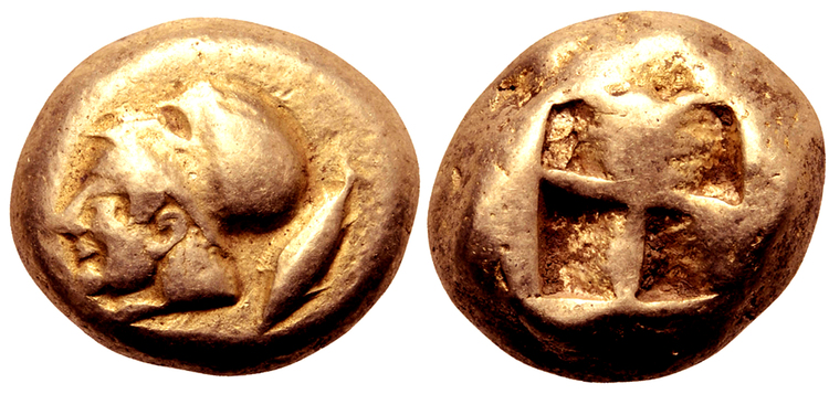 Mysien, Kyzikos - Världens första mynttyp - Stater i guld ca 550 f.Kr - MYCKET SÄLLSYNT