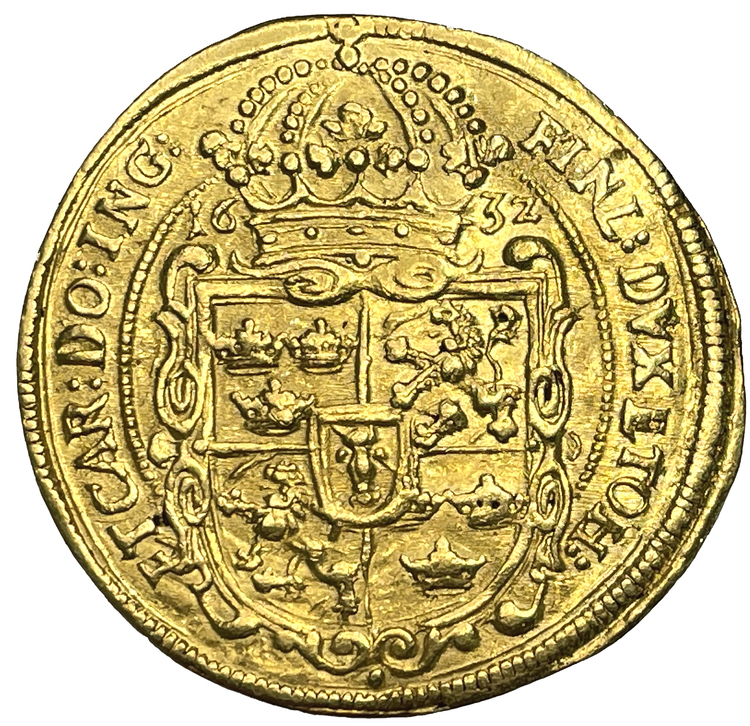 Gustav II Adolf, Nürnberg dukat 1632 - Mycket vackert exemplar med underbar lyster på stort myntämne