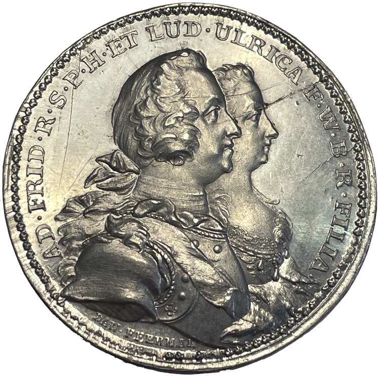 Adolf Fredrik med anledning av sonen Karls (XIII) födelse 1748 av Daniel Fehrman - MYCKET SÄLLSYNT - RR