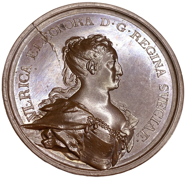 Ulrika Eleonoras kröning 1719 - Extremt sällsynt hybrid med drottningens död och begravning 1742 - Av Hedlinger - Ett ocirkulerat toppexemplar och RRR