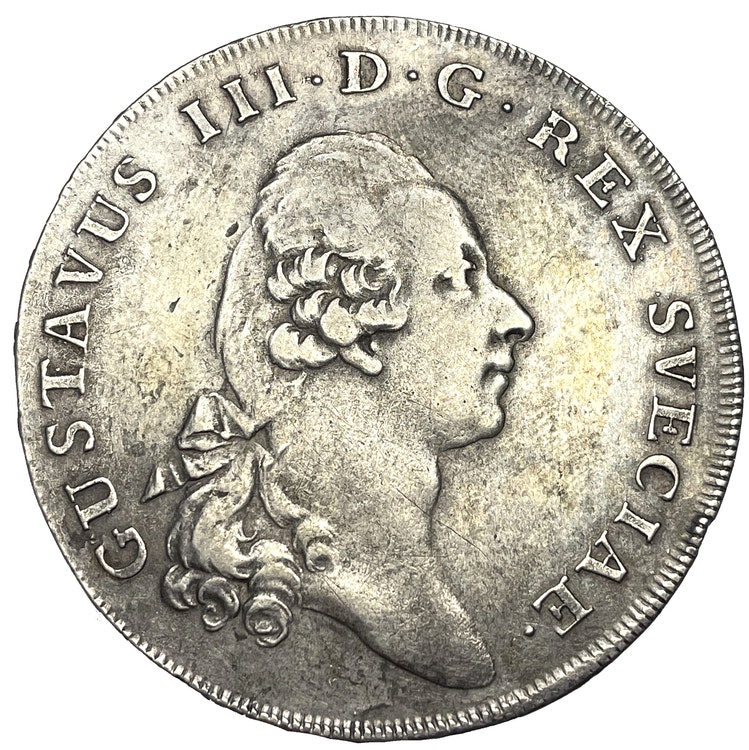 Gustav III, 3 Daler Silvermynt 1773 med 1772-års bild - Sällsynt