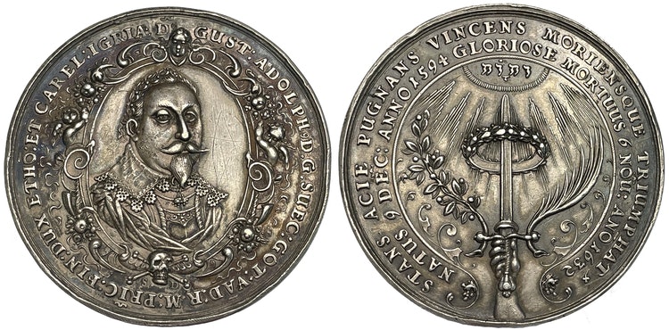 Gustav II Adolf:s död 1632 - Vacker medalj av Sebastian Dadler