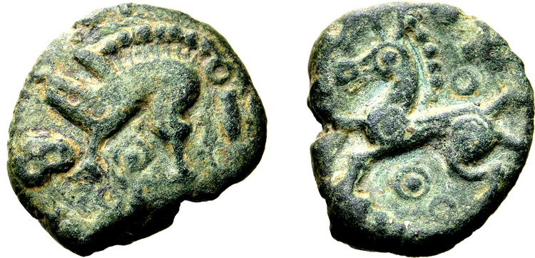 Norra Gallien, Ambiani  ca 60 - 30/25 f.Kr Brons 13mm - MYCKET SÄLLSYNT