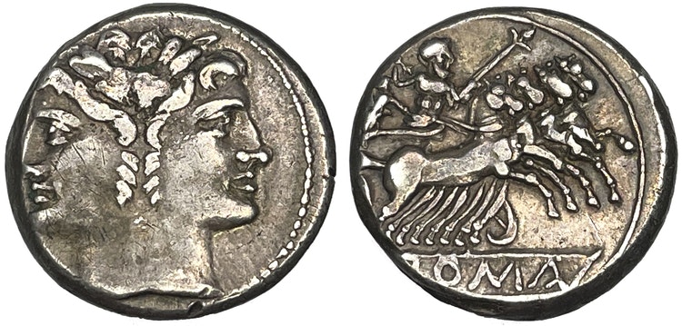 Romerska republiken, Didrachm Rom 225-214 f.Kr - TILLTALANDE EXEMPLAR