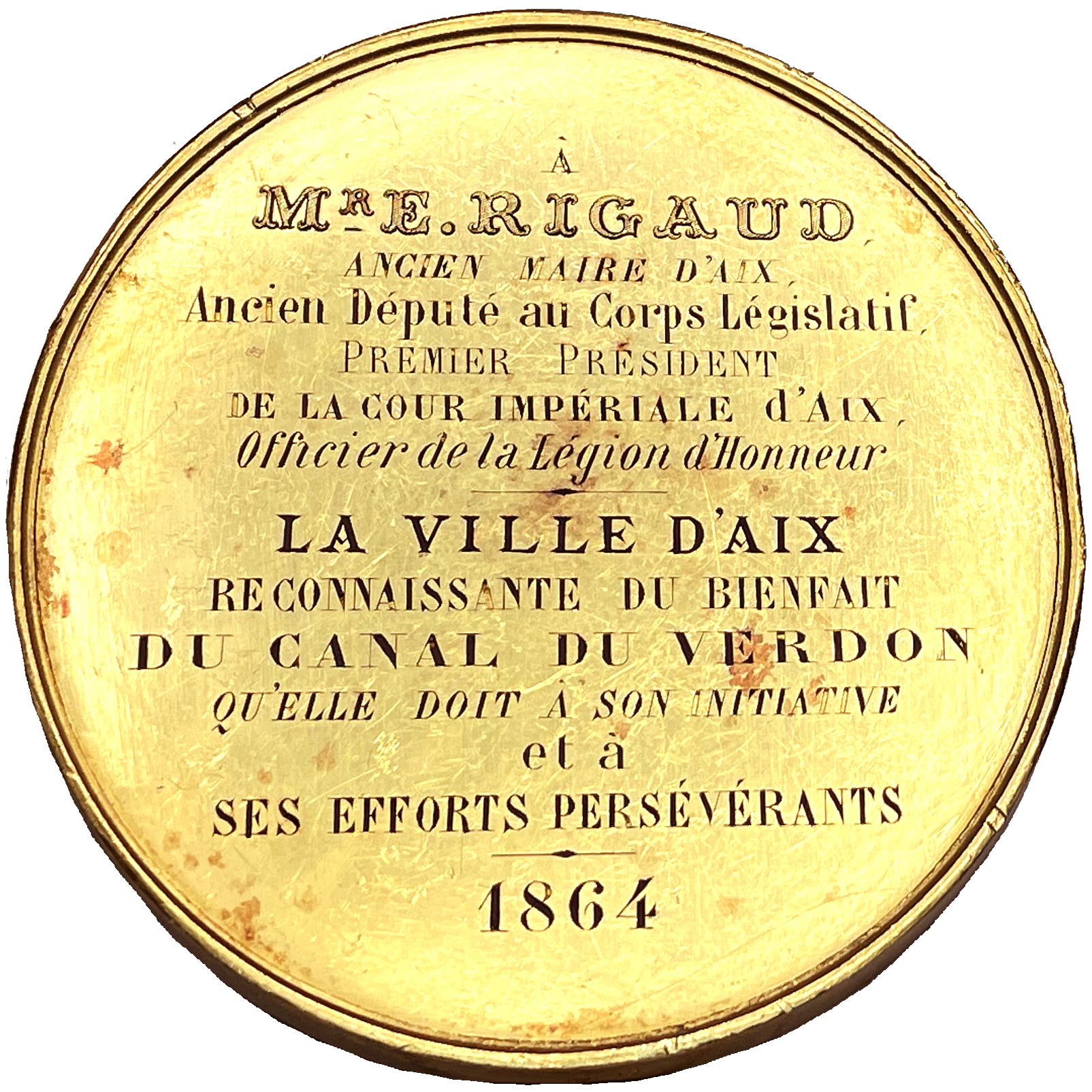Frankrike, Napoleon III - Stor guldmedalj tilldelad borgmästaren i Aix 1864 av Merley - RRR