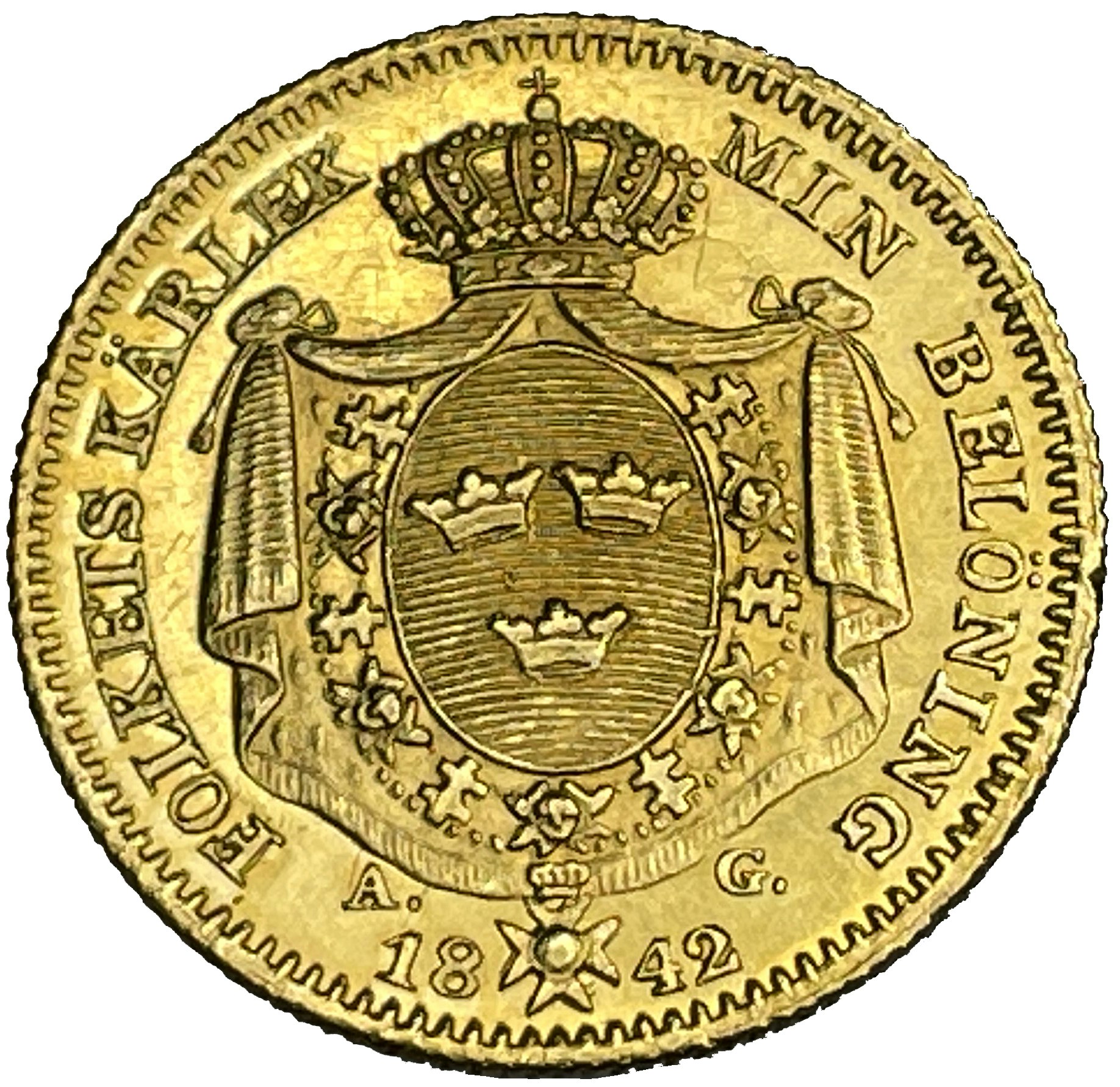 Karl XIV Johan - Dukat 1842 - Vackert exemplar
