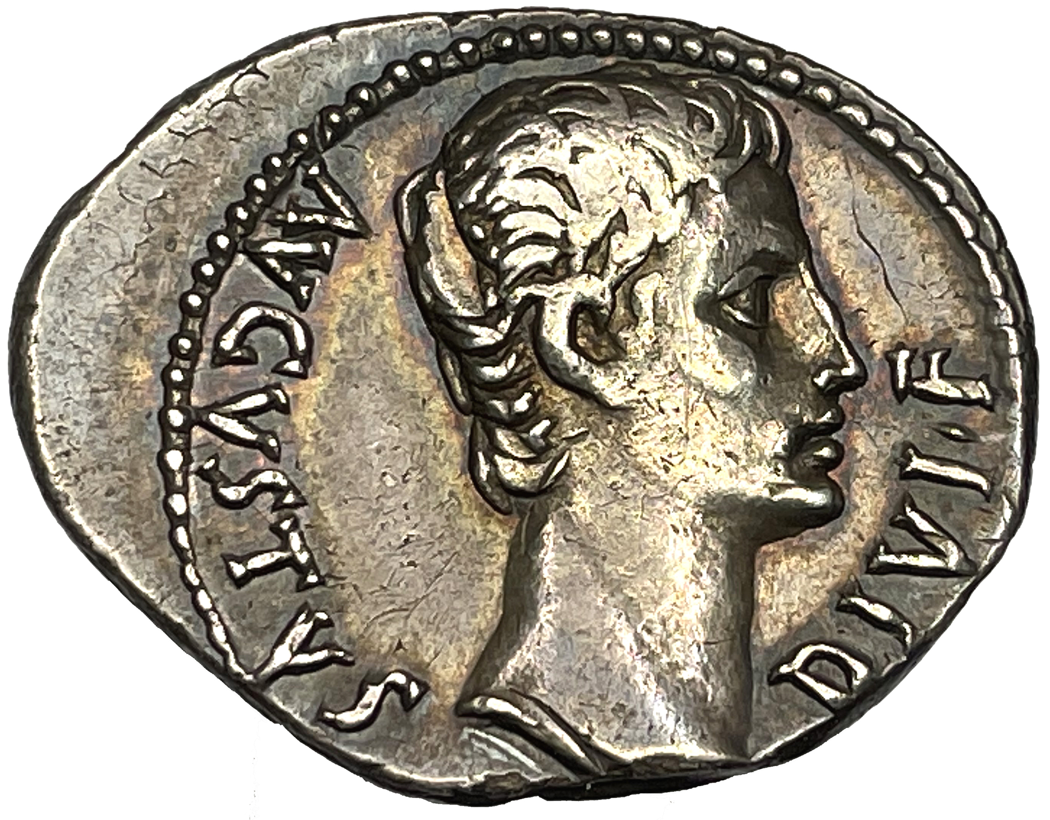 Augustus - Vacker denar präglad i Lugdunum 15-13 f.Kr