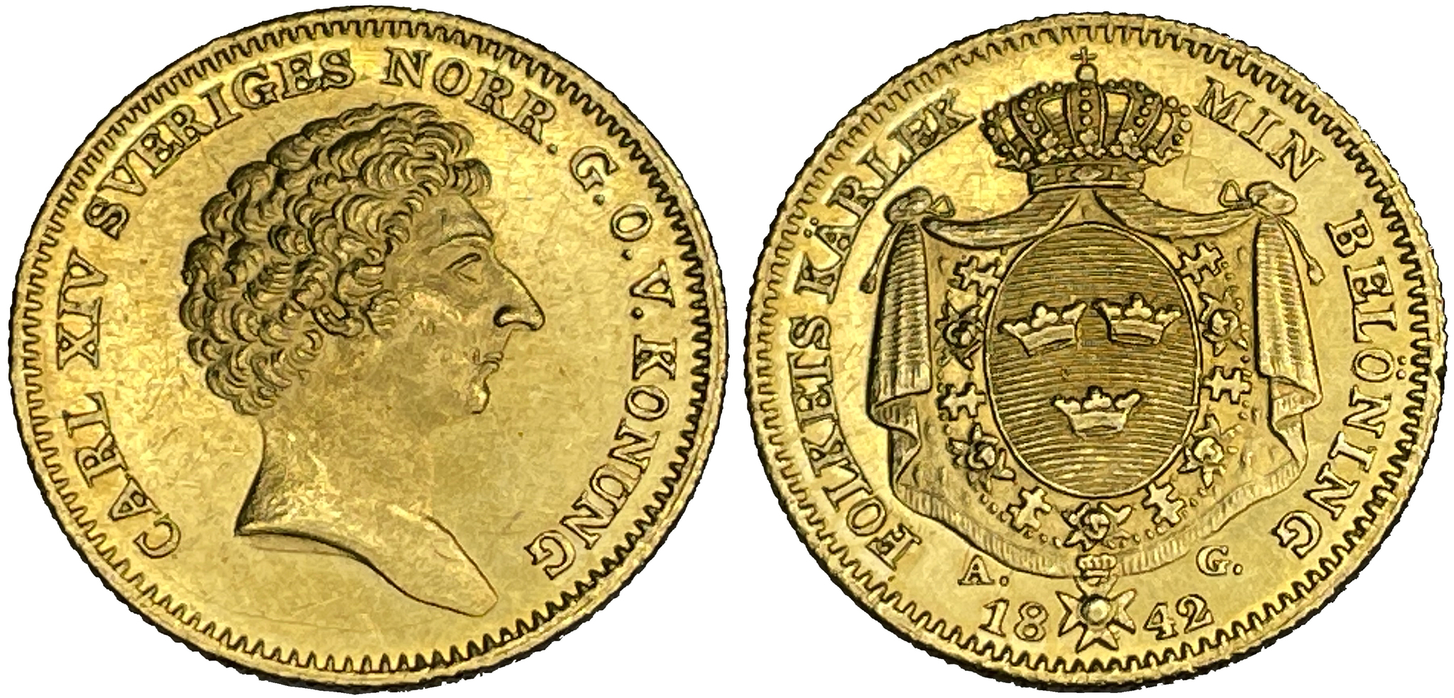 Karl XIV Johan - Dukat 1842 - Vackert exemplar