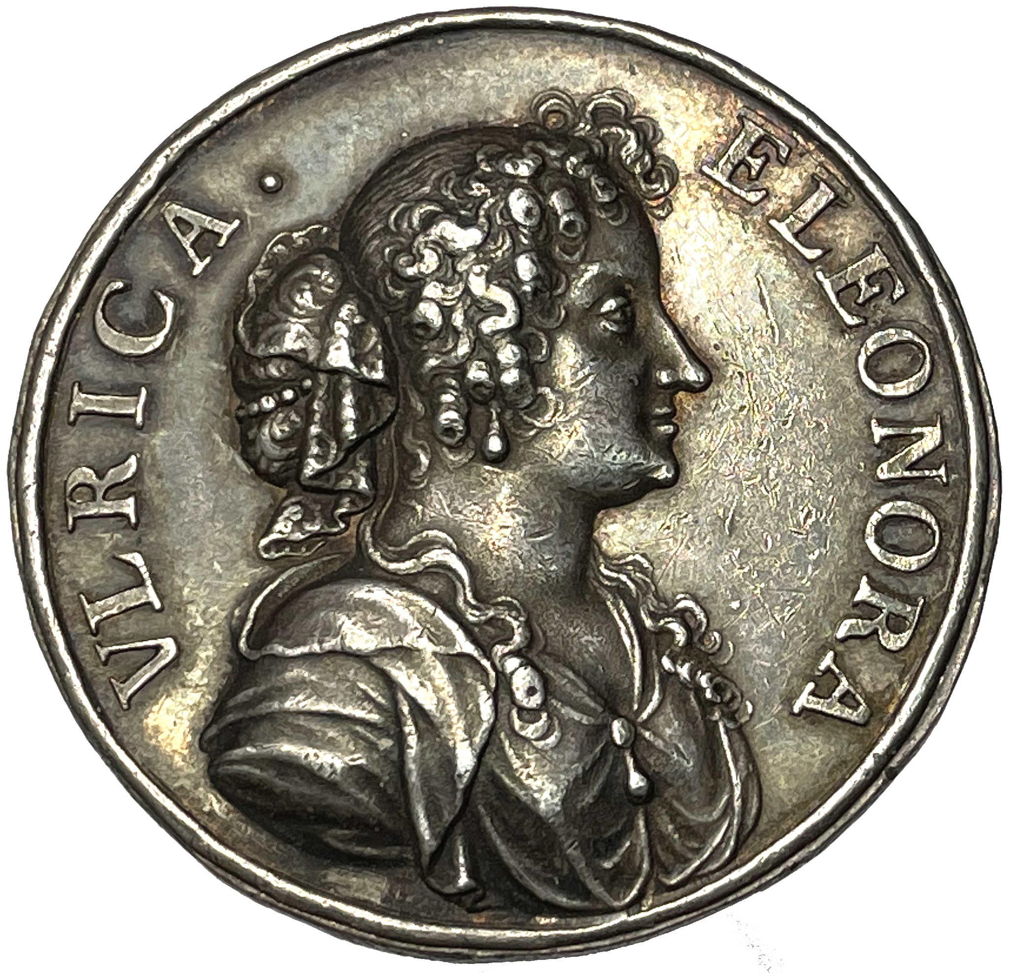 Ulrika Eleonora - Medaljpräglad 1/2 riksdaler till kröning den 25 november 1680 av Arvid Karlsteen - Vackert och tilltalande exemplar - RAR