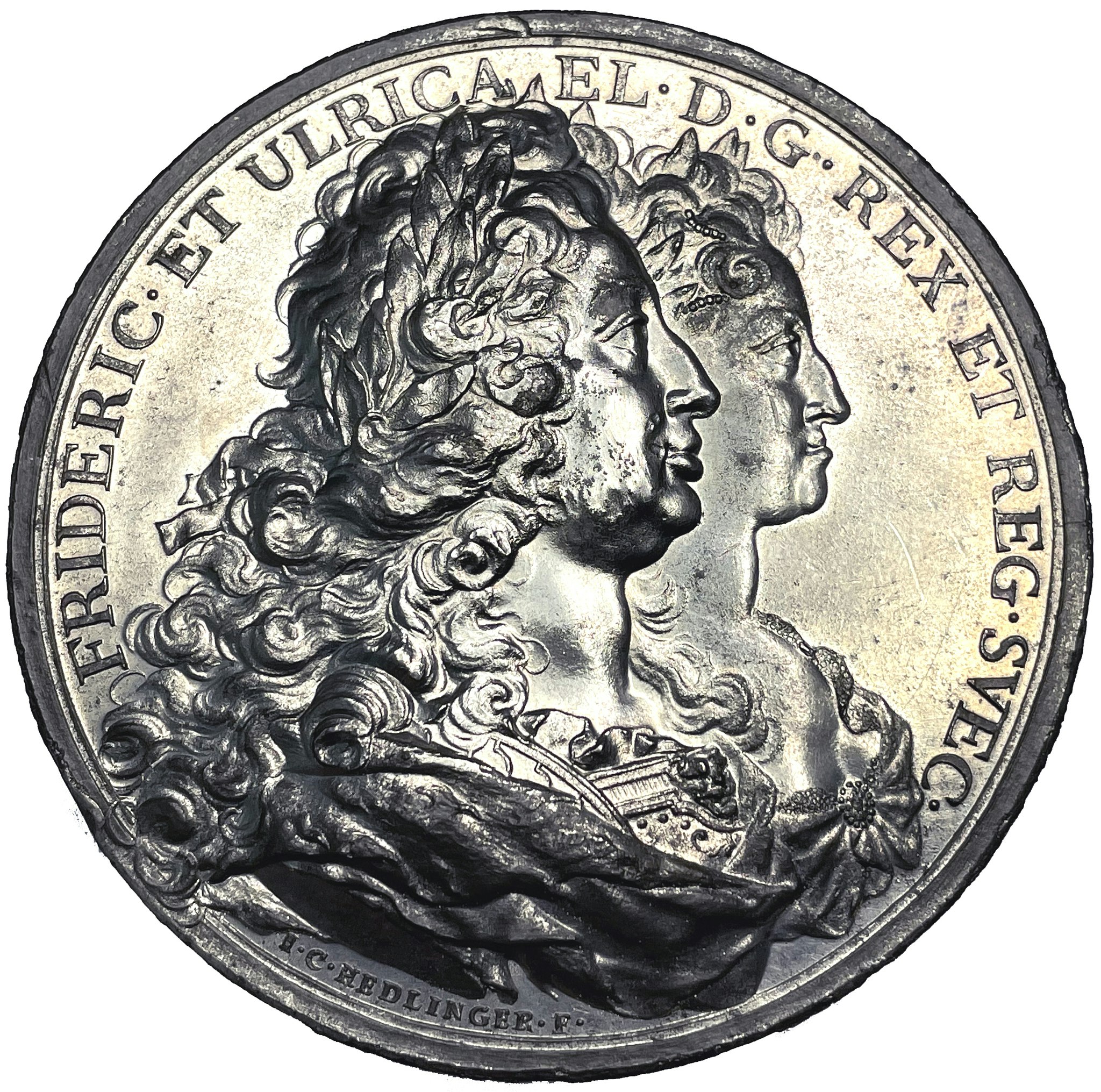 Fredrik I & Ulrika Eleonora Kungahusets ära 1723 av Johann Carl Hedlinger - OCIRKULERAT PRAKTEXEMPLAR - RR