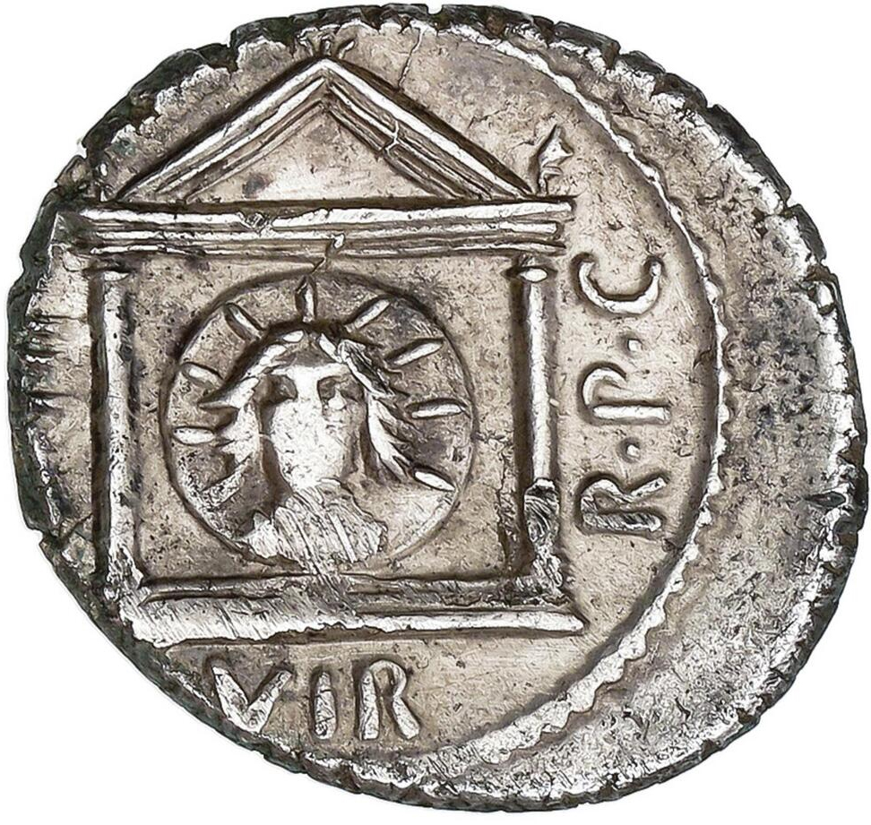 Markus Antonius, Denar 42 f.Kr - Mycket sällsynt och ovanligt vacker