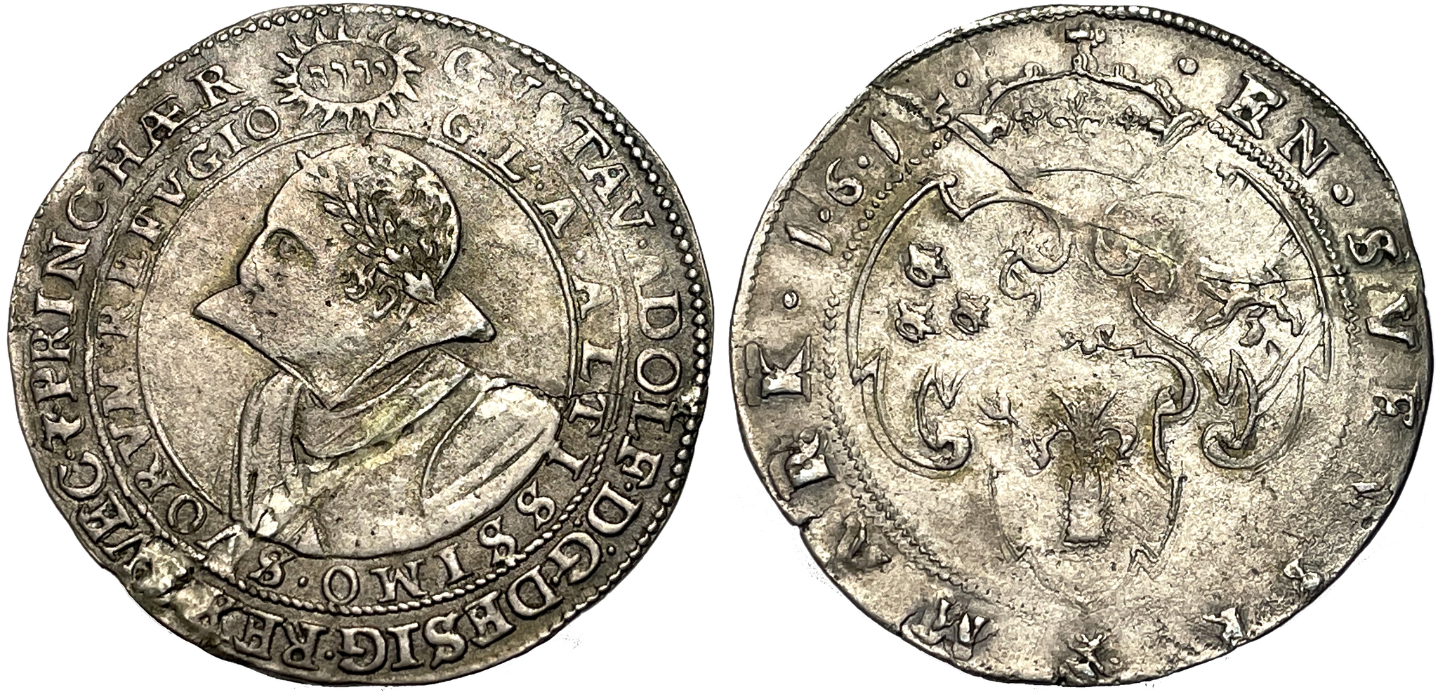 Gustav II Adolf - 1 mark 1614 - EXTREMT SÄLLSYNT - RR