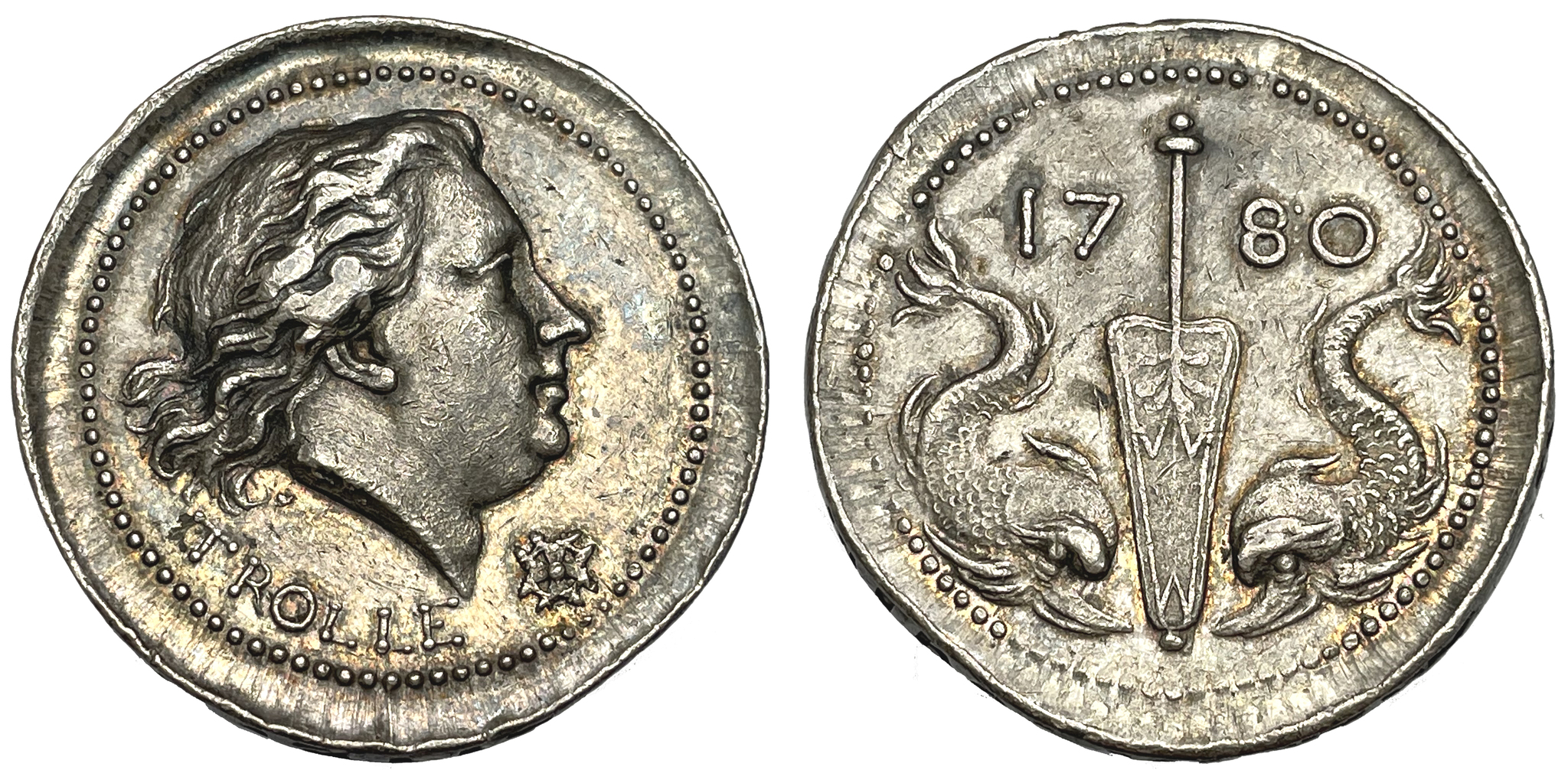 Henrik af Trolle,  (1730-1784) Generalamiral i svenska flottan - minnesmedalj i silver utdelad 1784 till officerarna - MYCKET VACKER OCH MYCKET SÄLLSYNT!