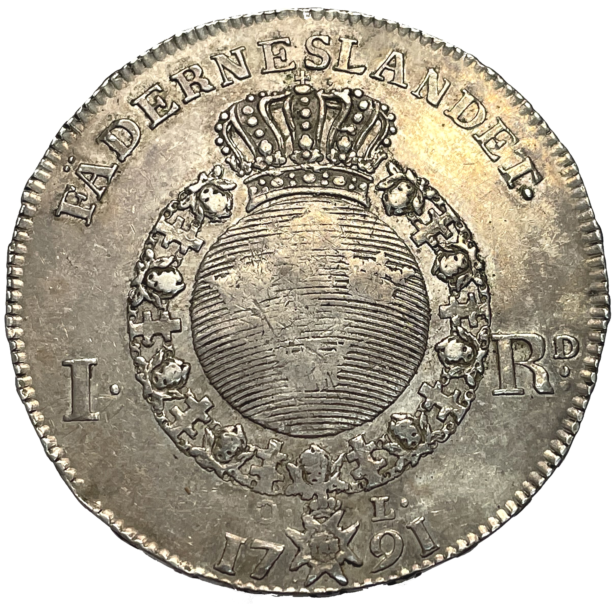 Gustav III - Riksdaler 1791, krona med kors med raka armar