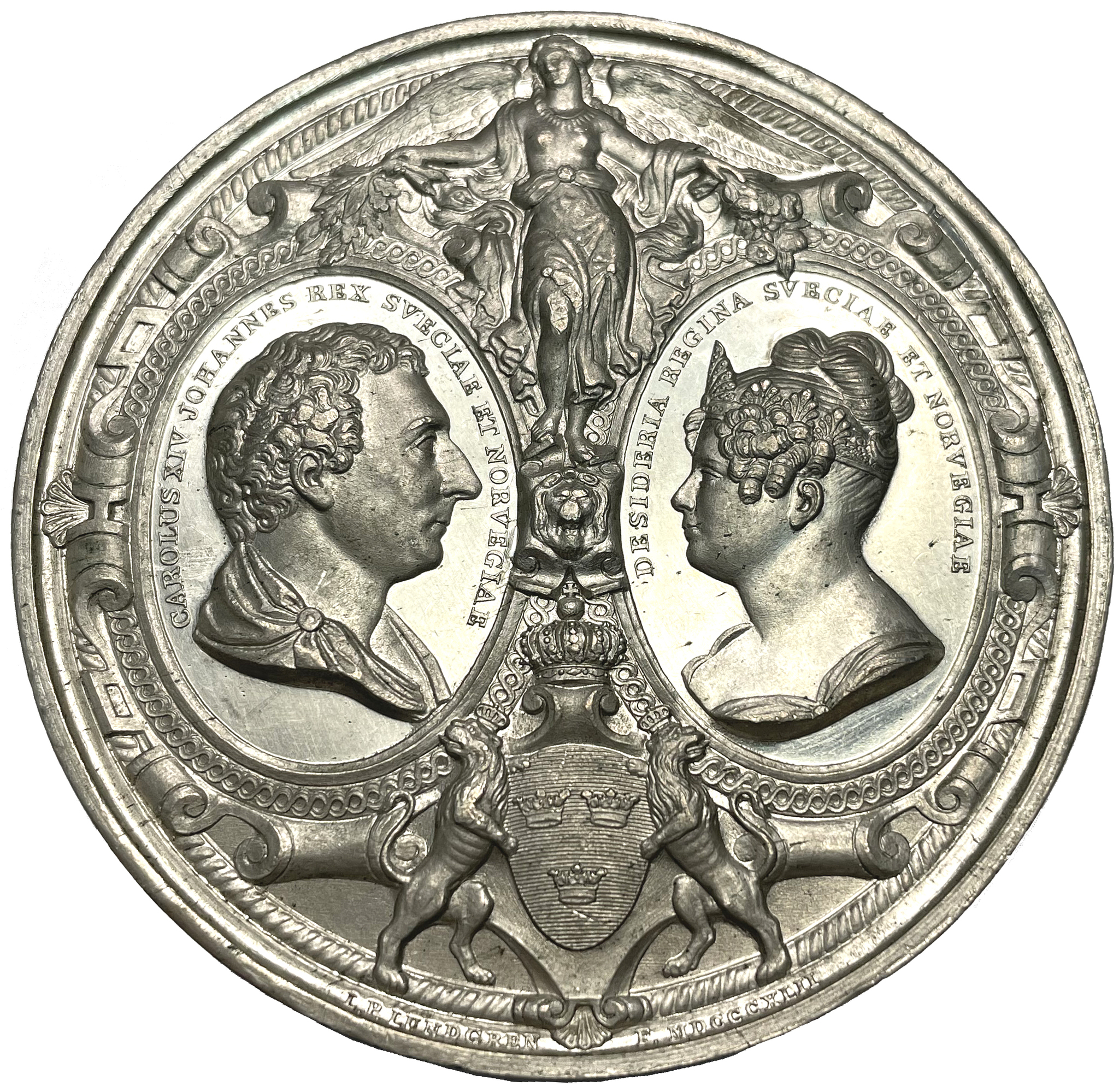 Karl XIV & Desideria samt deras ätt 1841 av Lundgren - EXTREMT RAR - RRR - TOPPEXEMPLAR I TENN