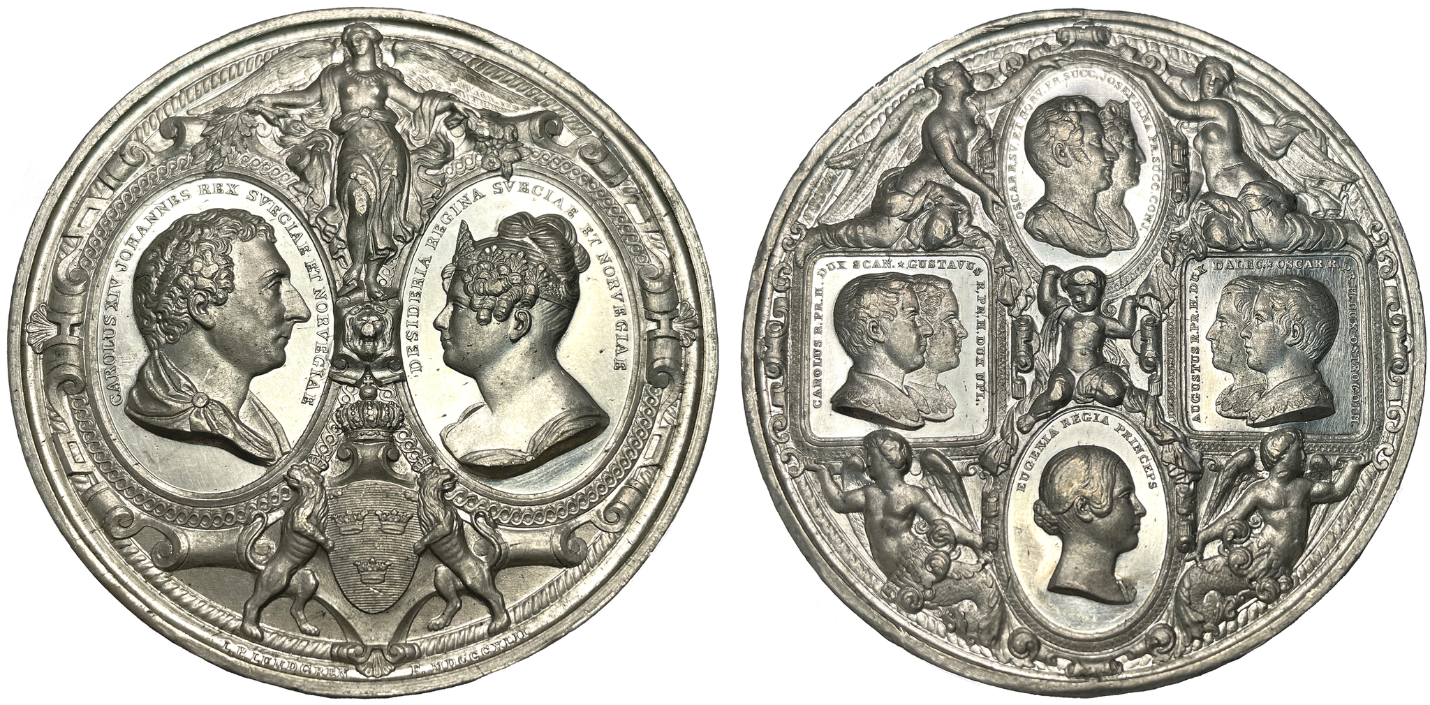 Karl XIV & Desideria samt deras ätt 1841 av Lundgren - EXTREMT RAR - RRR - TOPPEXEMPLAR I TENN