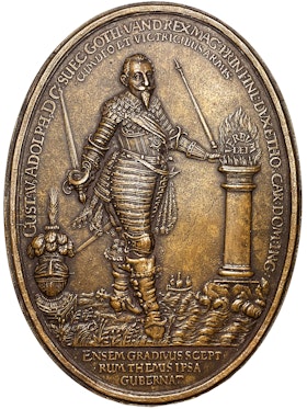 Tyska protestanternas glädjebetygelser över Gustav II Adolf segerrika kamp i Tyskland 1630-1632 av Walter & Wermuth - Mycket sällsynt praktmedalj