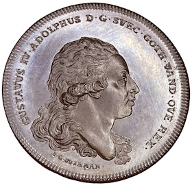 Konung Gustav IV Adolf blir kungliga vetenskapsakademiens beskyddare 1792 av Wikman - PRAKTEXEMPLAR