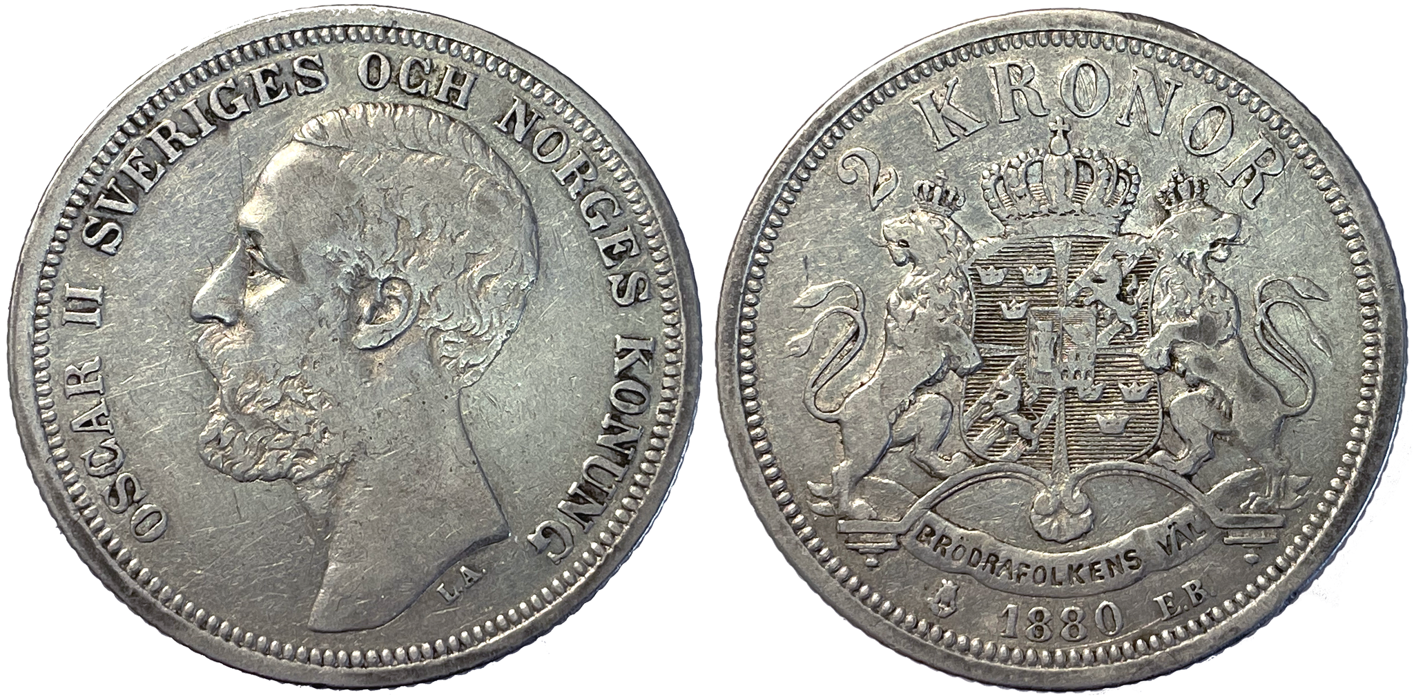 Oskar II - 2 kronor 1880 med OCH - Ett tilltalande exemplar