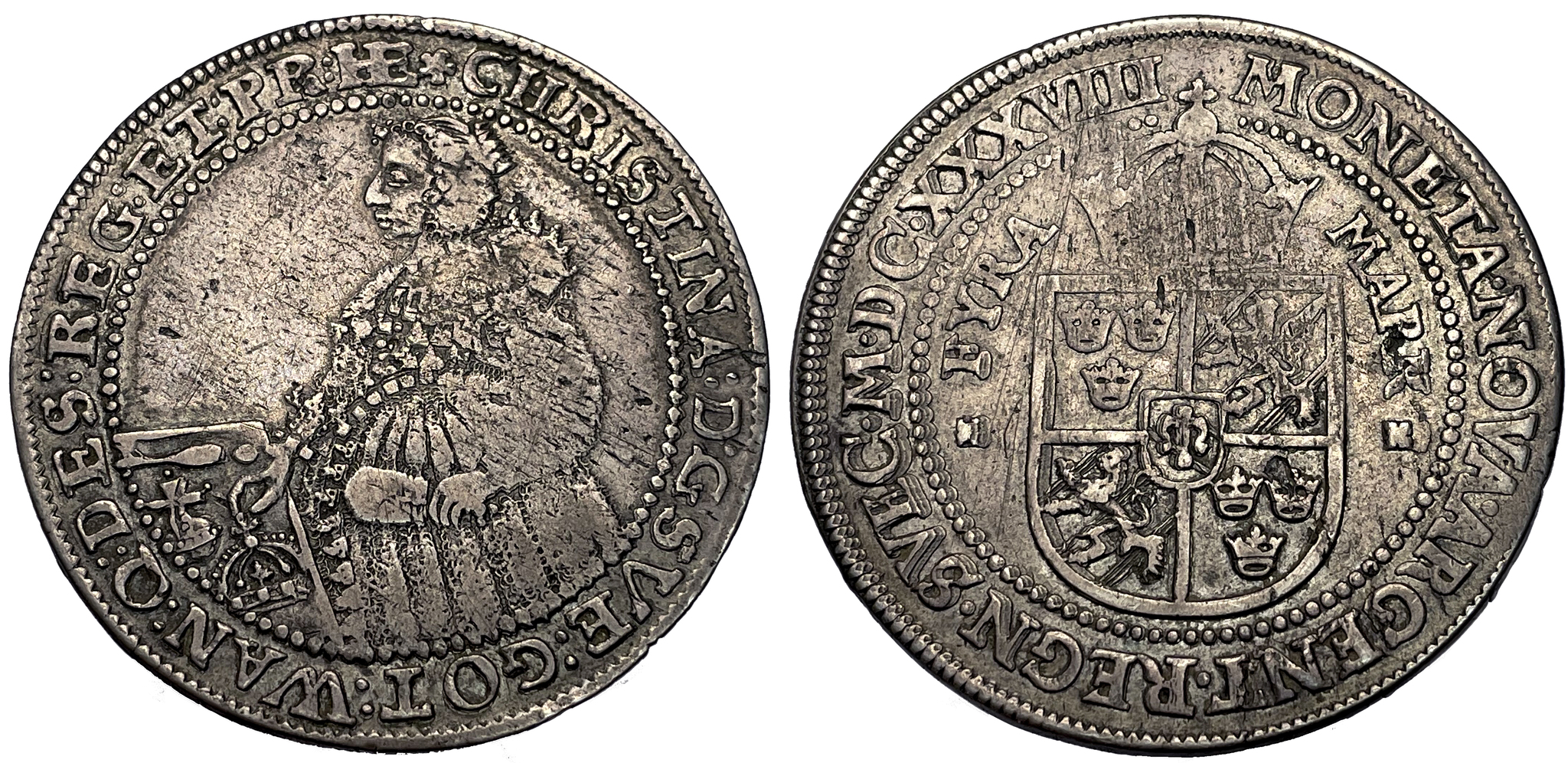 Kristina, 4 Mark 1638 med stor krage - Sällsynt