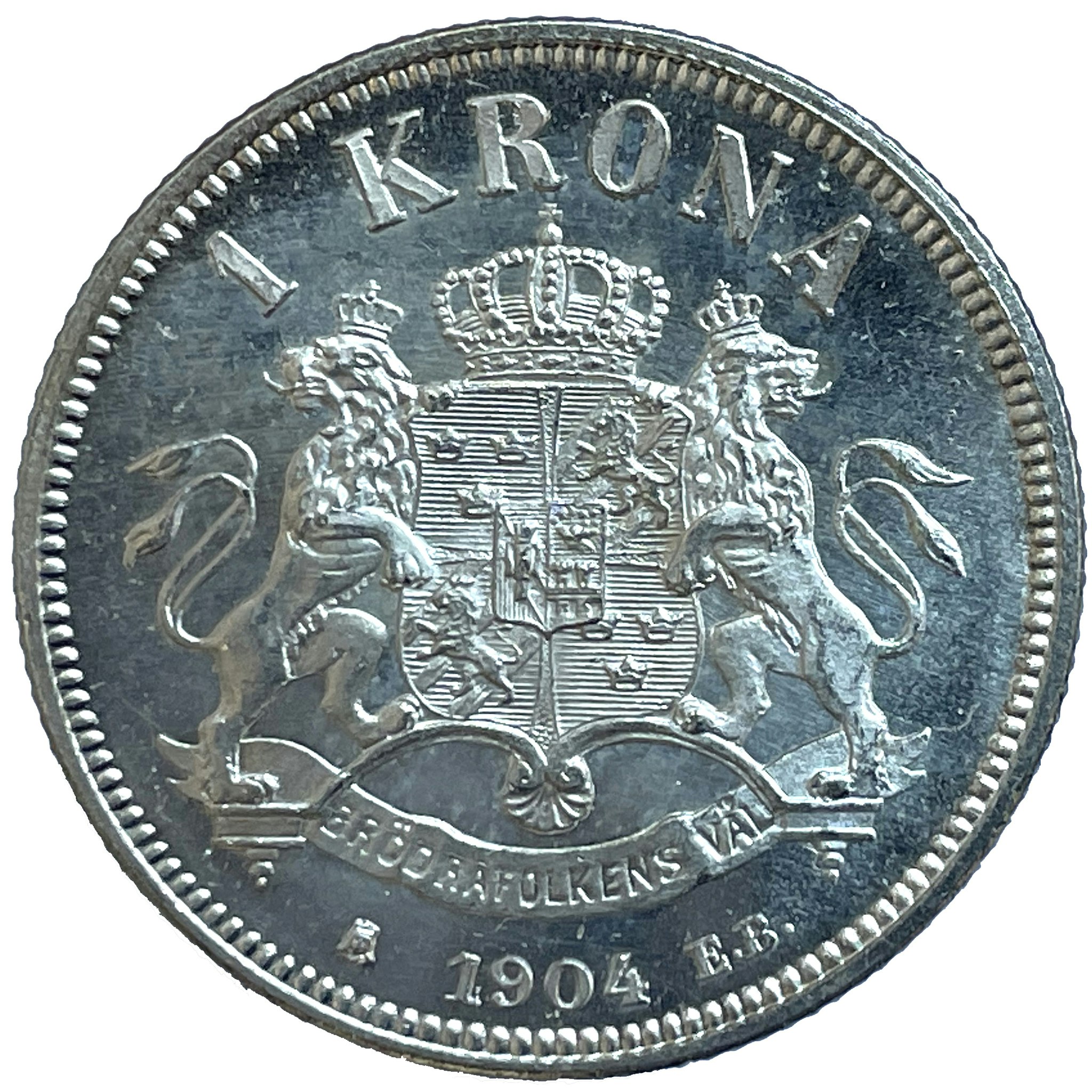 Oskar II - 1 Krona 1904 - Praktexemplar med frostad relief och djupt spegelglänsande fält