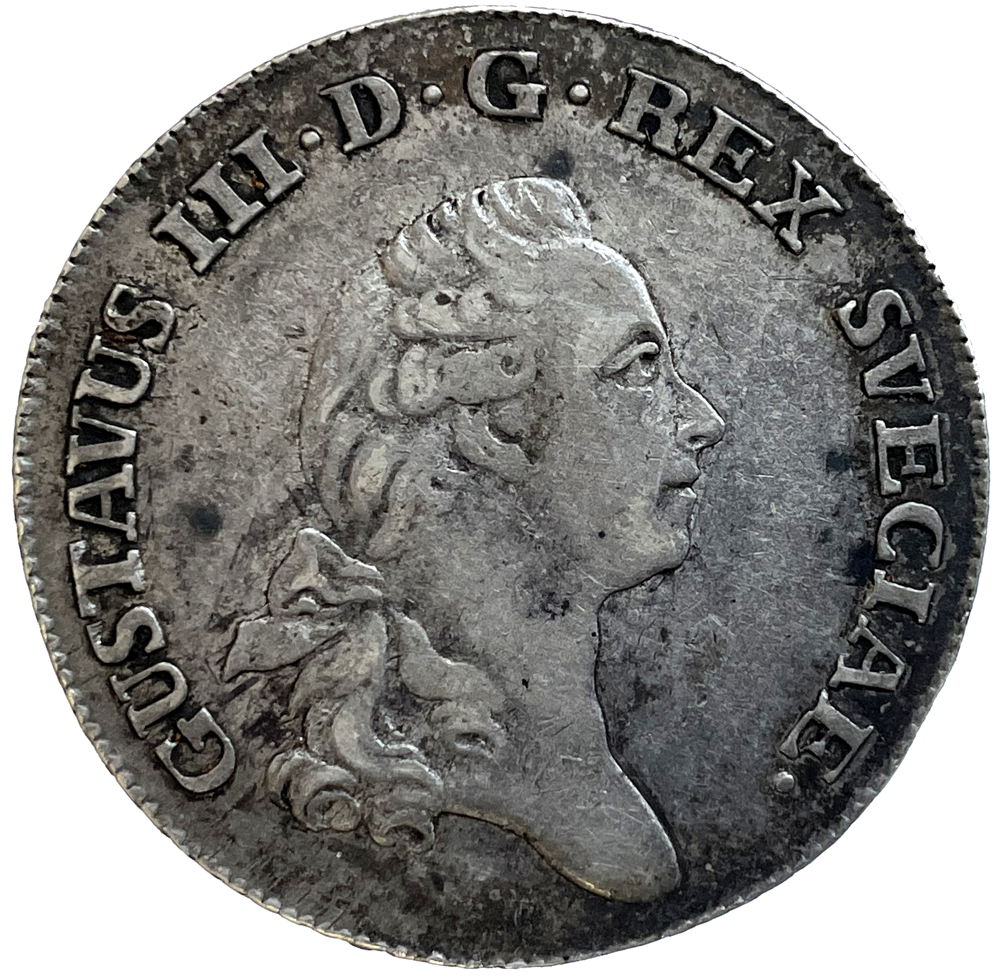 Gustav III, 1/3 Riksdaler 1780 med ompunsad 8:a RAR
