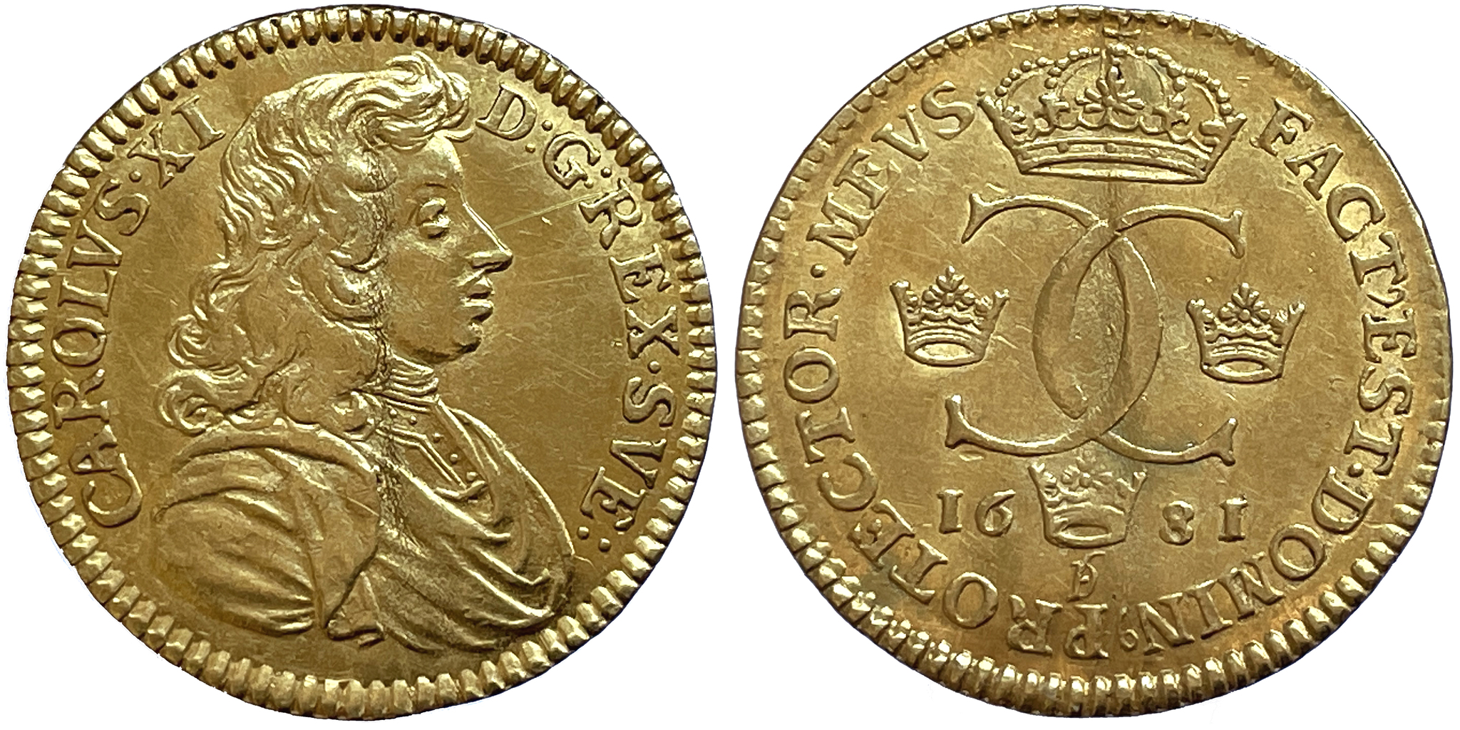 Karl XI - Dukat 1681 - 6 Kända exemplar i privat ägo - Tilltalande exemplar med glans - RR