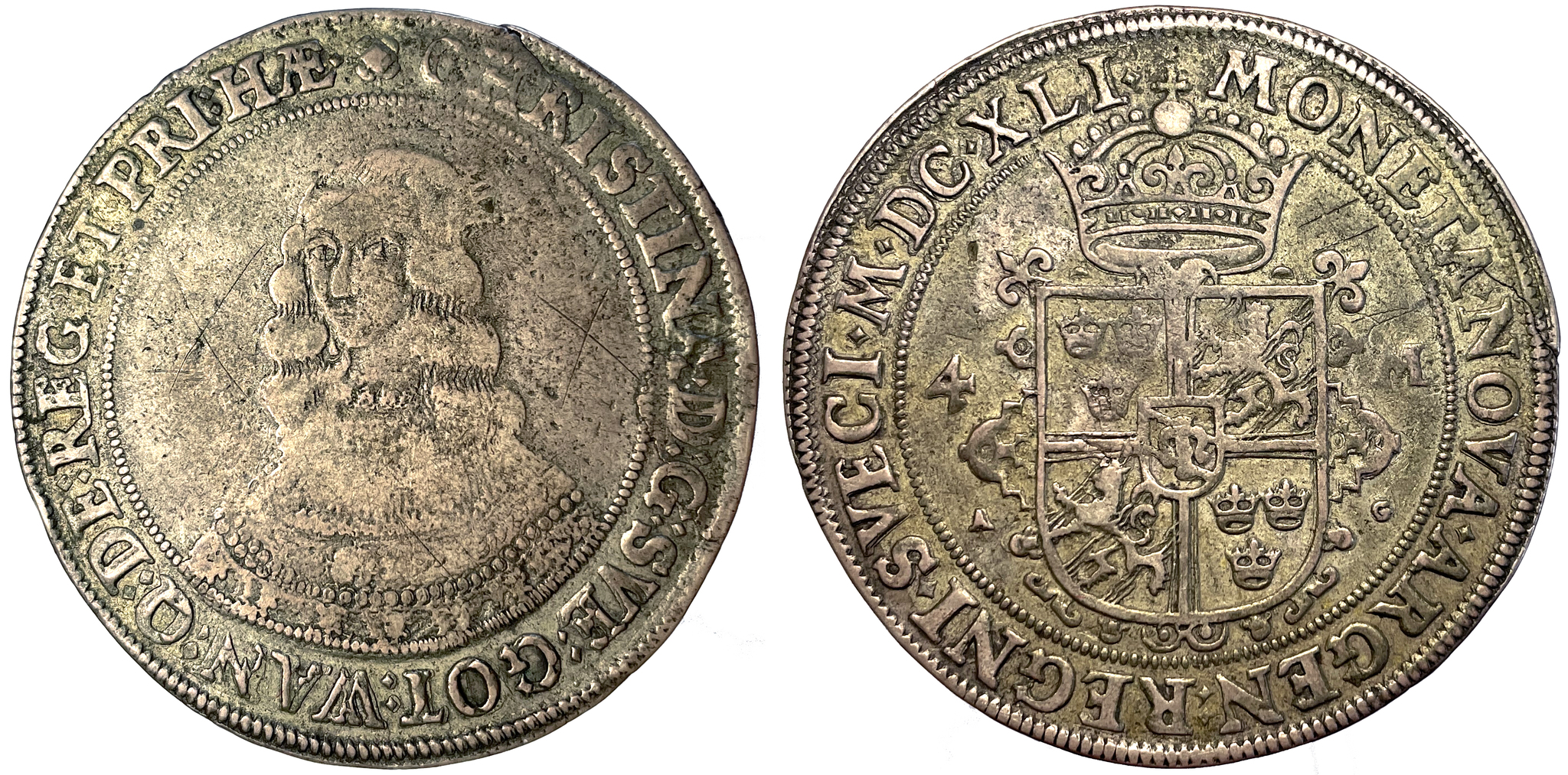 Kristina, Stockholm, 4 Mark 1641 - Sällsynt mynttyp - Ex. Karl-Erik Schmitz