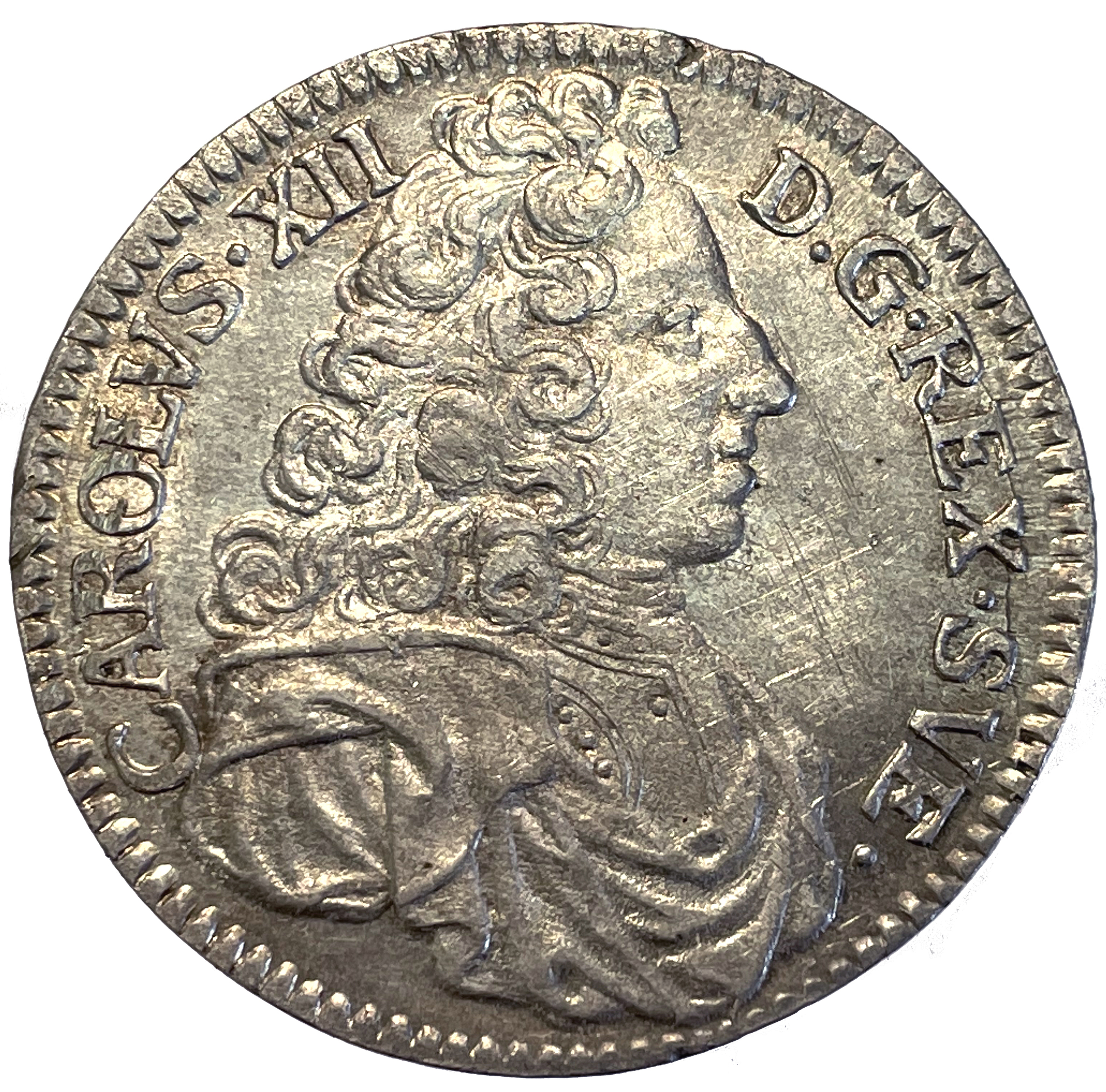 Karl XII, 2 Mark 1703 - Ett vackert ocirkulerat exemplar med fullt bevarad skimrande präglingsglans