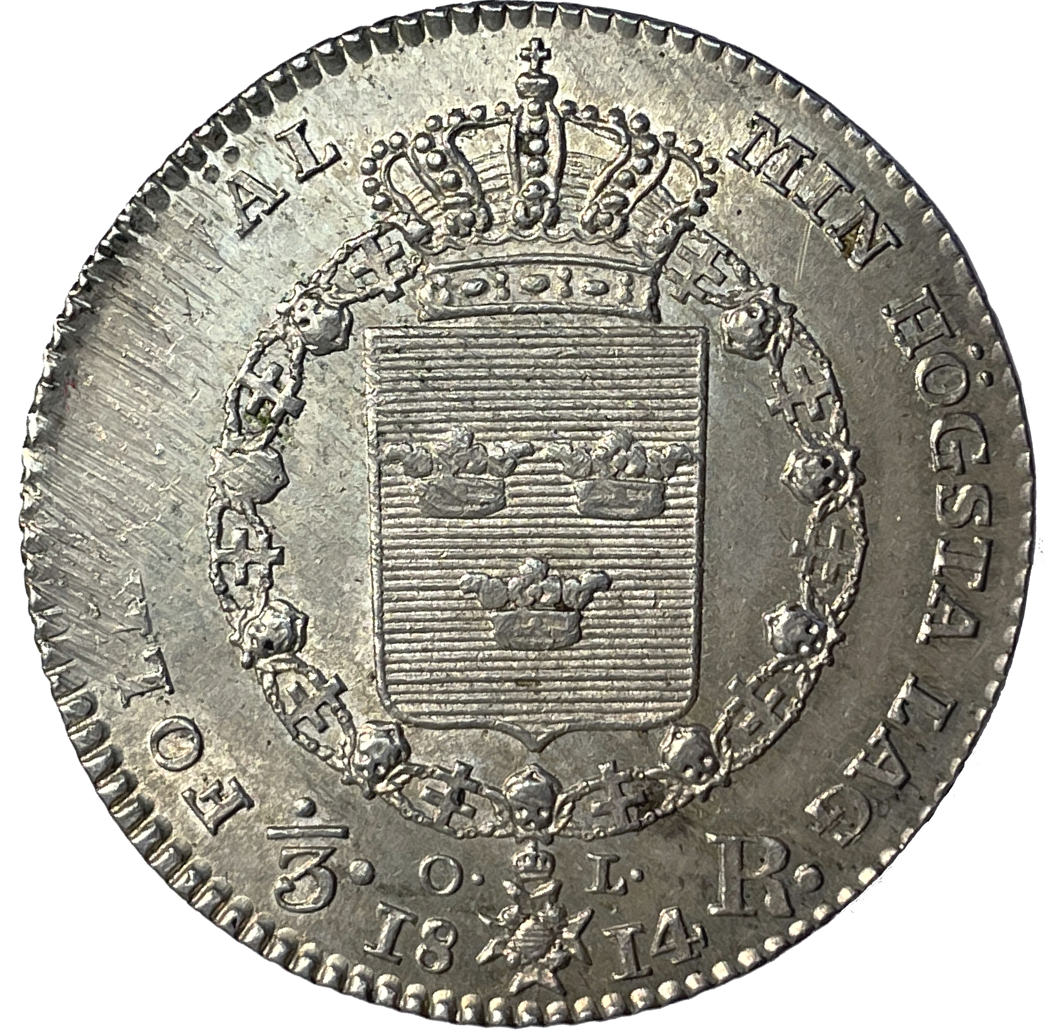 Karl XIII, 1/3 Riksdaler 1814 - MYCKET SÄLLSYNT