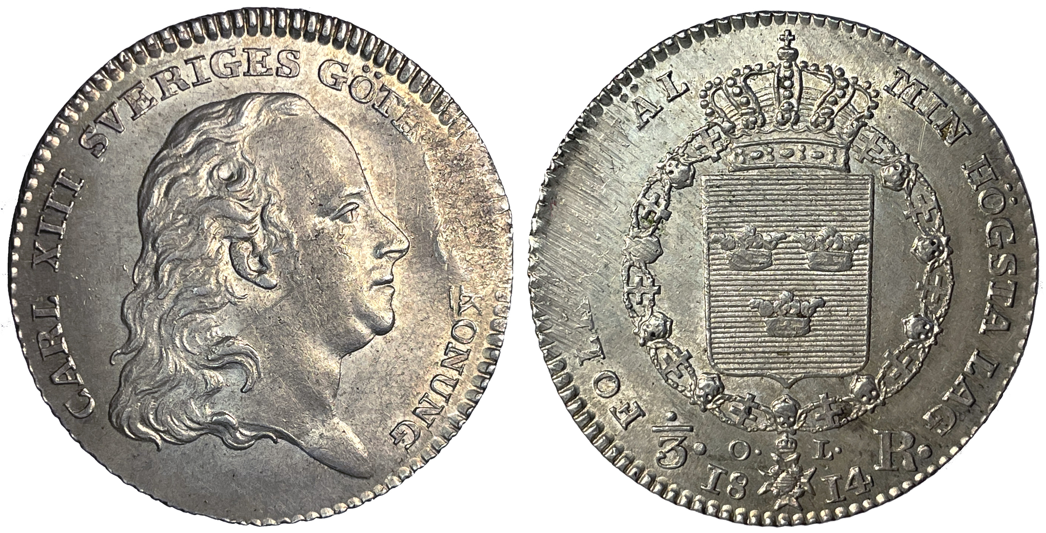 Karl XIII, 1/3 Riksdaler 1814 - MYCKET SÄLLSYNT