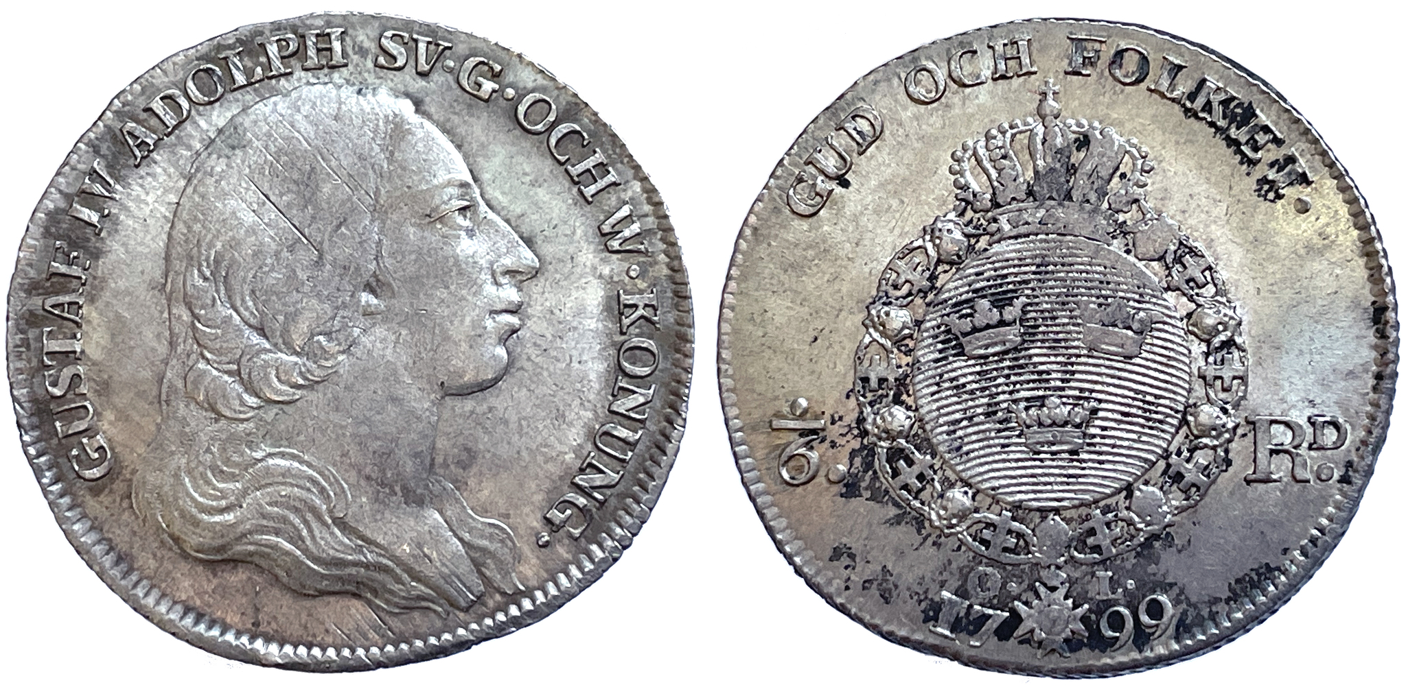 Gustav IV Adolf, 1/6 Riksdaler 1799 - Typmynt - Ett av de bästa exemplaren i marknaden