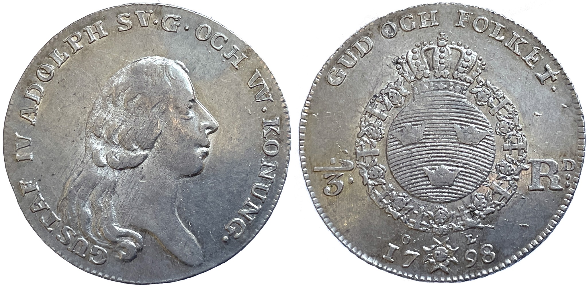 Gustav IV Adolf, 1/3 Riksdaler 1798 - Vackert och sällsynt Typmynt