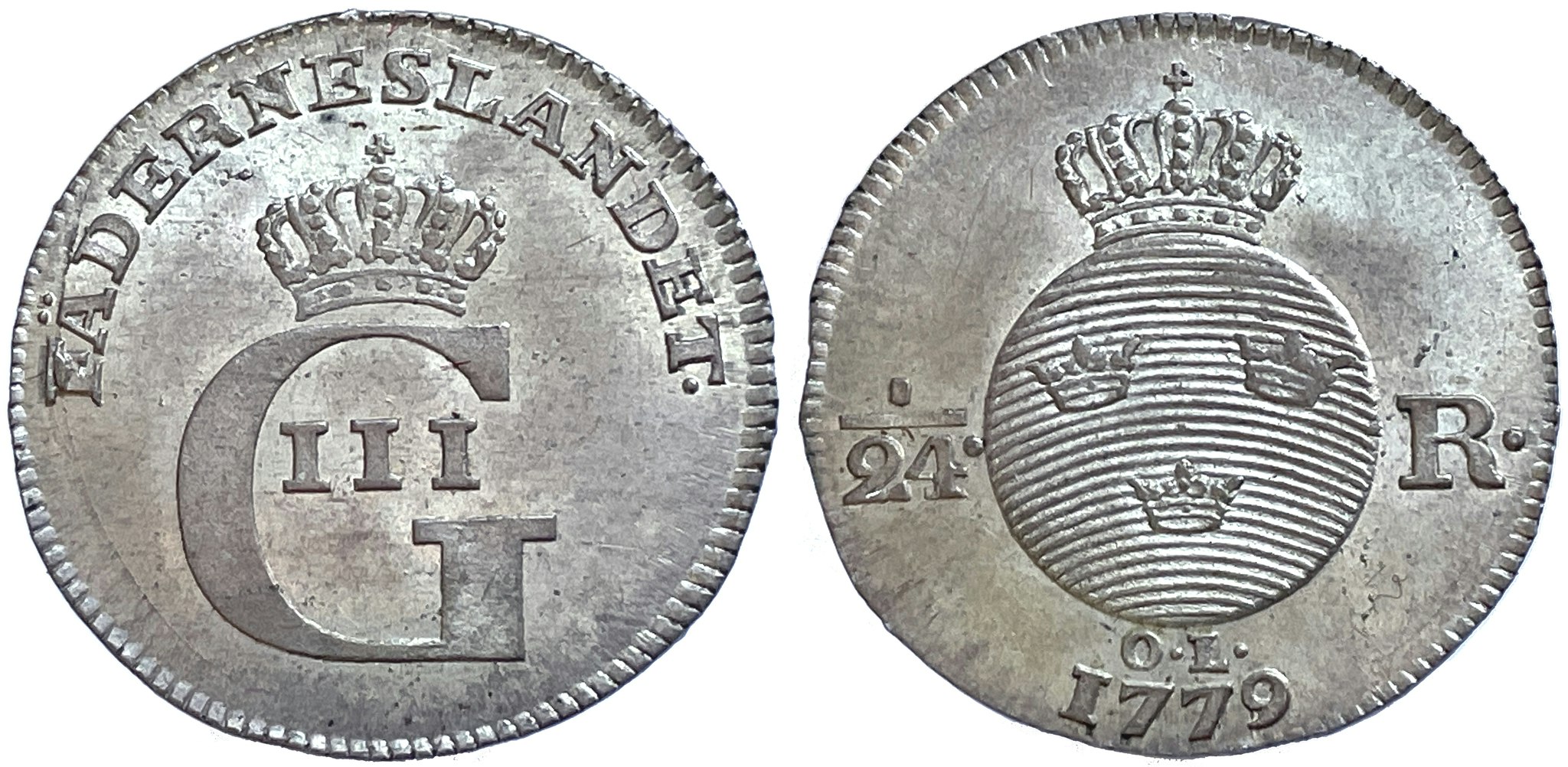 Gustav III - 1/24 Riksdaler 1779 - Ett ocirkulerat praktexemplar - RAR