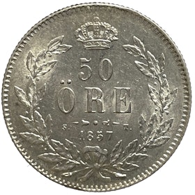Oskar I, 50 Öre 1857 - Typmynt - Tilltalande exemplar
