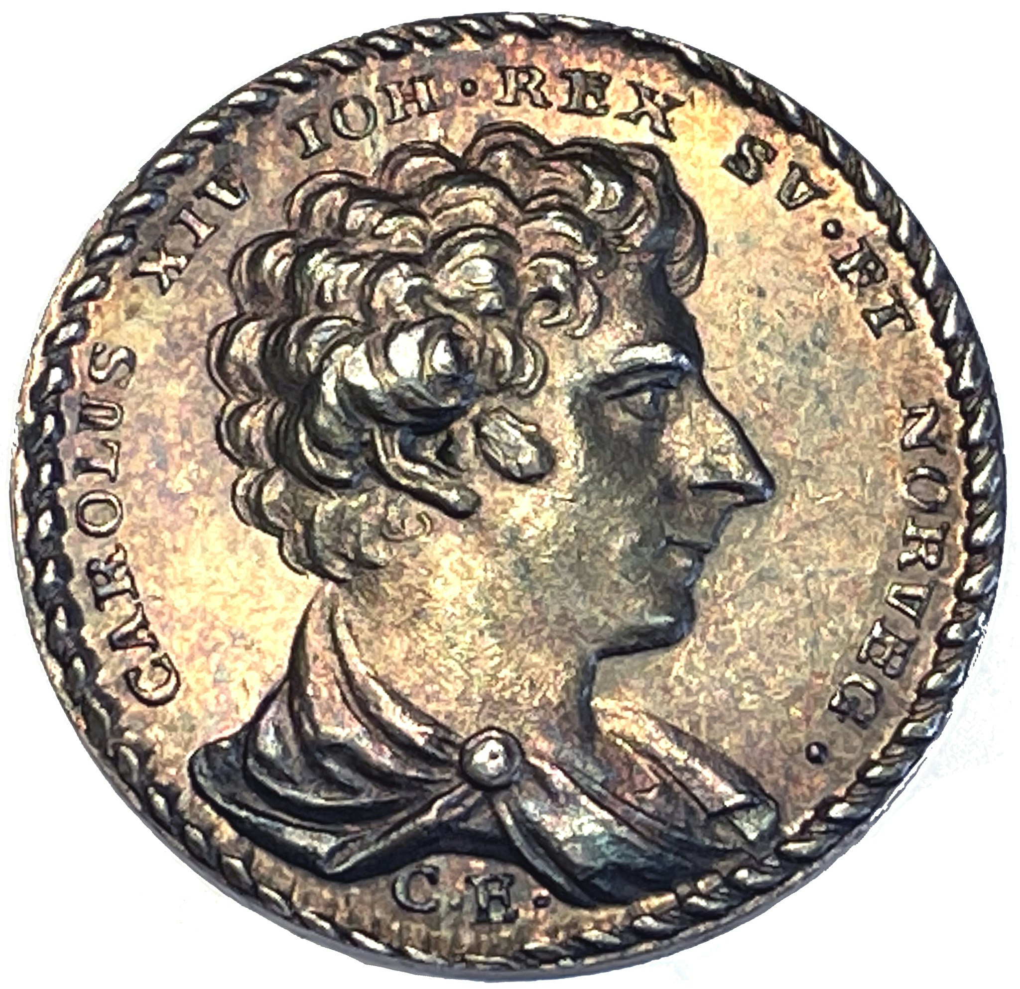 Sverige, Karl XIV Johan 1818-1844, Silvermedalj av C. Enhörning till konungens kröning 11 maj 1818 - SÄLLSYNT