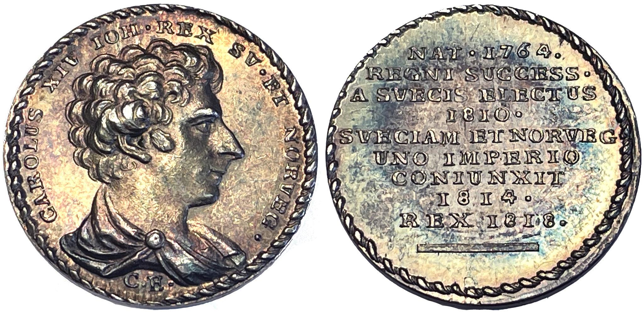 Sverige, Karl XIV Johan 1818-1844, Silvermedalj av C. Enhörning till konungens kröning 11 maj 1818 - SÄLLSYNT